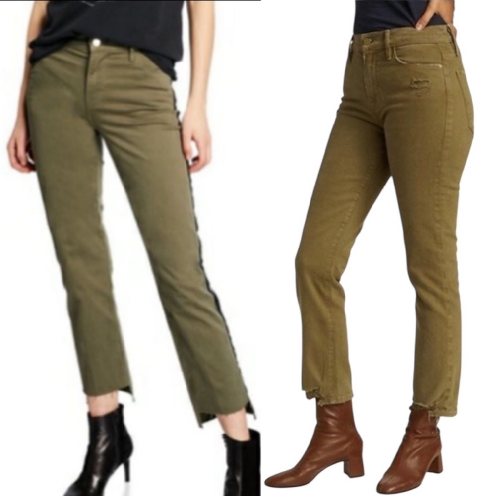 Frame Le High Washed Moss Rips Distressed Straight Cropped Leg Jeans - 28